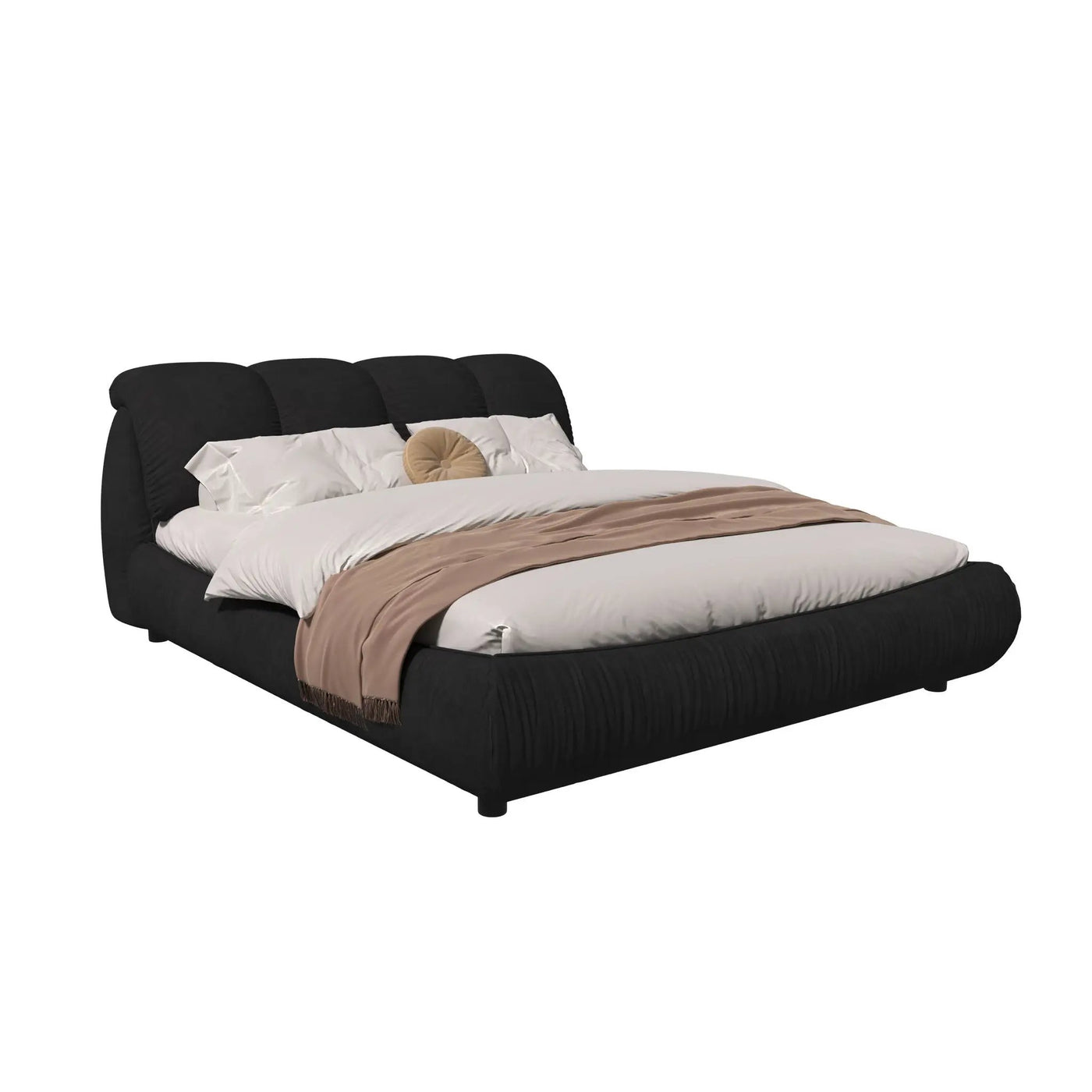 Luxury Upholstered Platform Bed With Oversized Padded Backrest And Solid Wood Frame by HouseOfZazla