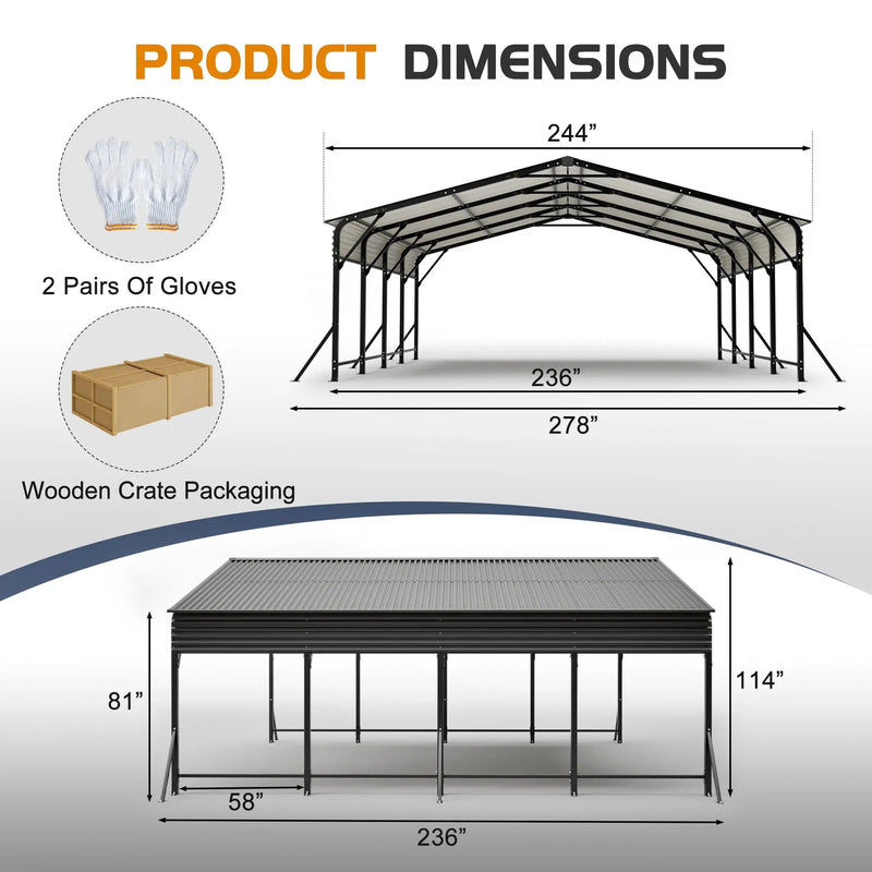 20'x20' Galvanized Steel Carport Canopy by HouseOfZazla