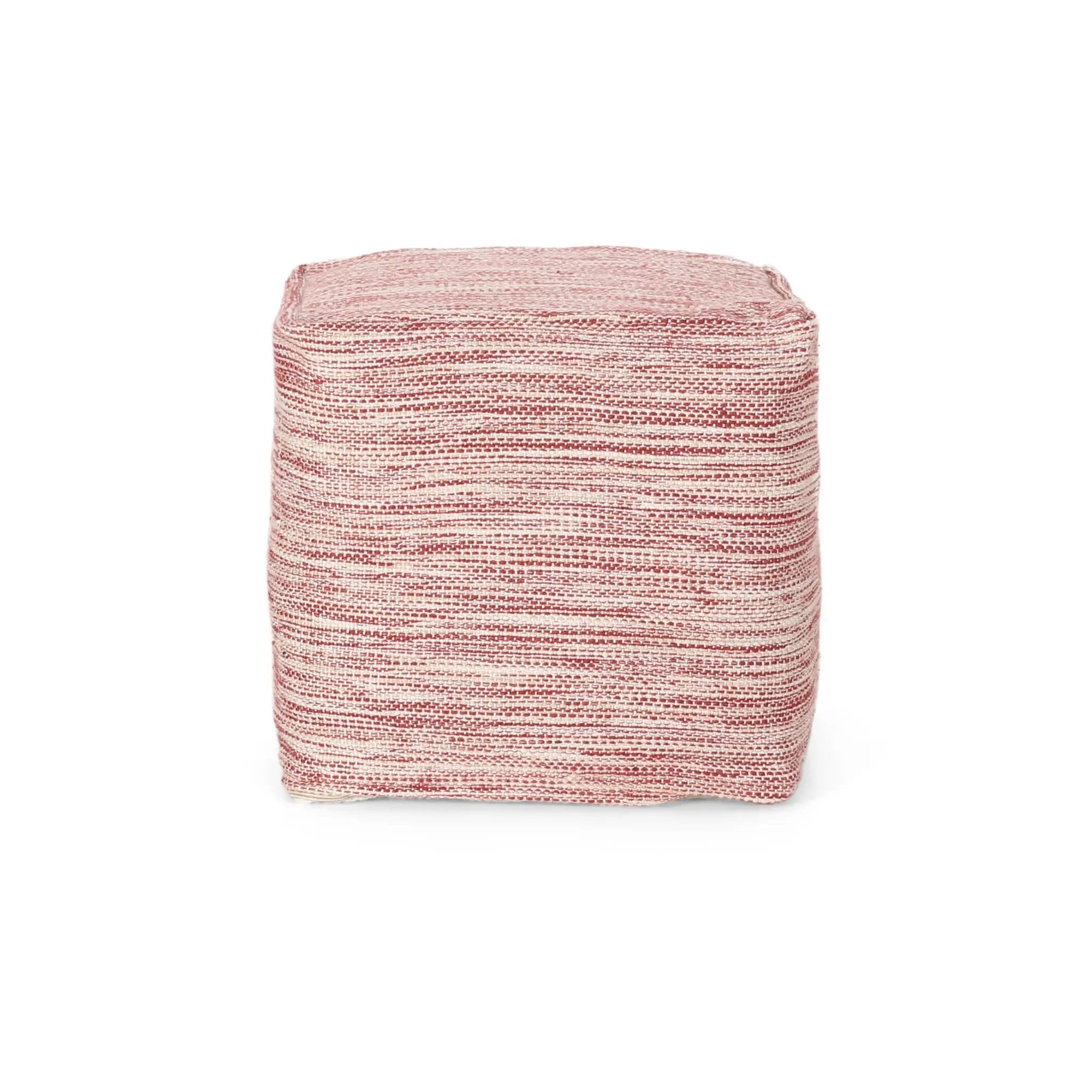Enigma - Yarn And Cotton Square Pouf Ottoman With Polystyrene Beads - Red / White by HouseOfZazla
