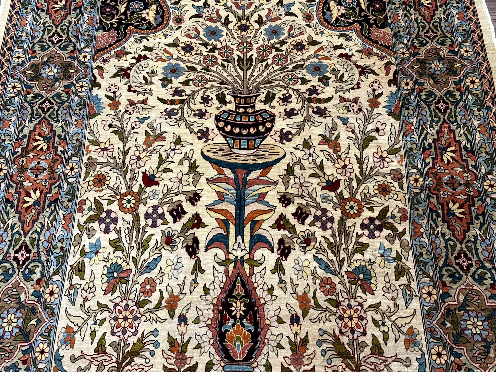 Rare Turkish Hereke Silk Rug 3x5, Tree of Life Persian Vase Design, Very Fine 440 KPSI, Signed by Jewel Rugs