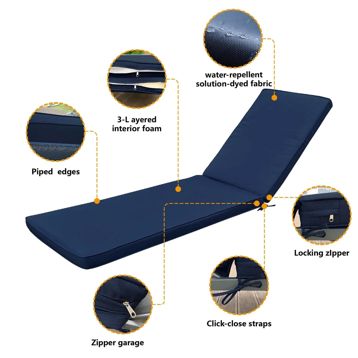 Outdoor Lounge Chair Cushion Replacement Patio Funiture Seat Cushion Chaise by HouseOfZazla