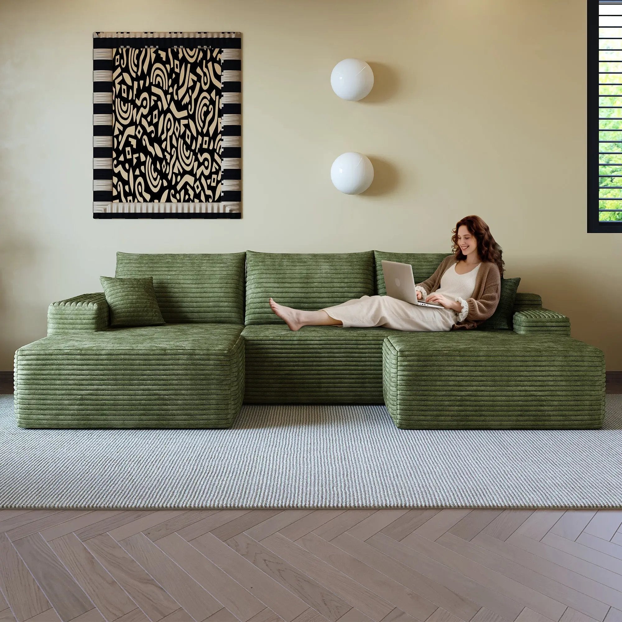 107" Cloud Sectional Sofa with Ottoman by HouseOfZazla