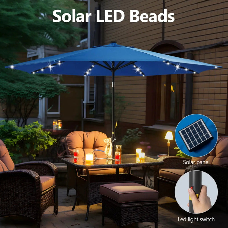 Solar LED Patio Umbrella With Crank Lift And Tilt, 8 Ribs, UV Resistant Canopy For Pool, Backyard & Patio (Without Base) - Blue by HouseOfZazla
