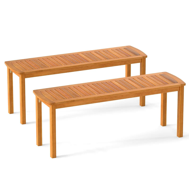 Set of 2 Acacia wood outdoor bench with slatted seat for garden by DirectDeals