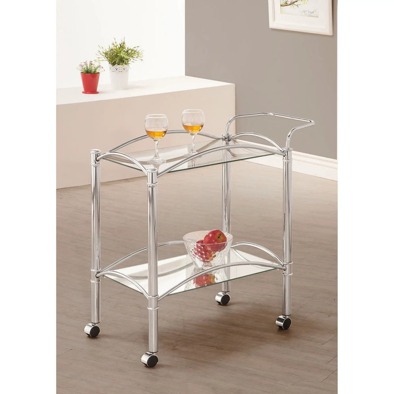 Porch & Den - 2 Tier Rectangular Glass Shelf Bar Cart With Glass - Chrome by HouseOfZazla