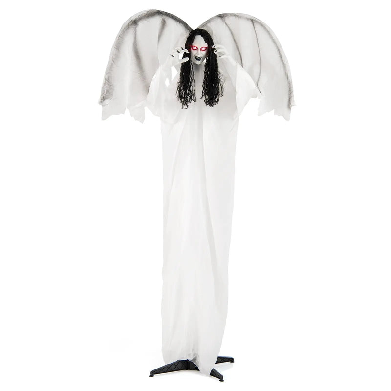 6.6 Feet Halloween Animatronic Standing Angel with Sound-Activated Light-up Eyes and Flapping Wings by DirectDeals
