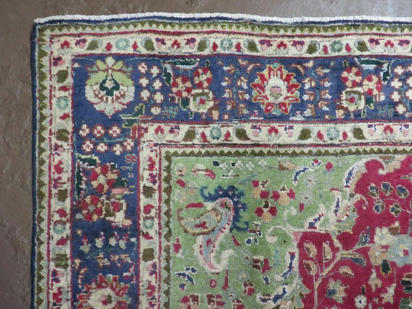Persian Tabriz Rug 7x10, Red Blue and Green Rug, Allover Floral Medallion Rug, Hand Knotted Rug, Antique Rug 7 x 10 Vintage Wool Oriental Carpet by Jewel Rugs