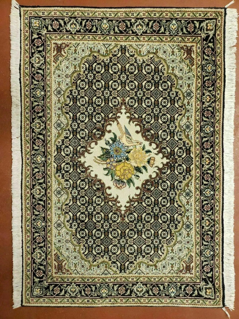 Small Persian Rug 2.4 x 3, Birds and Flowers, Finely Hand Knotted by Jewel Rugs