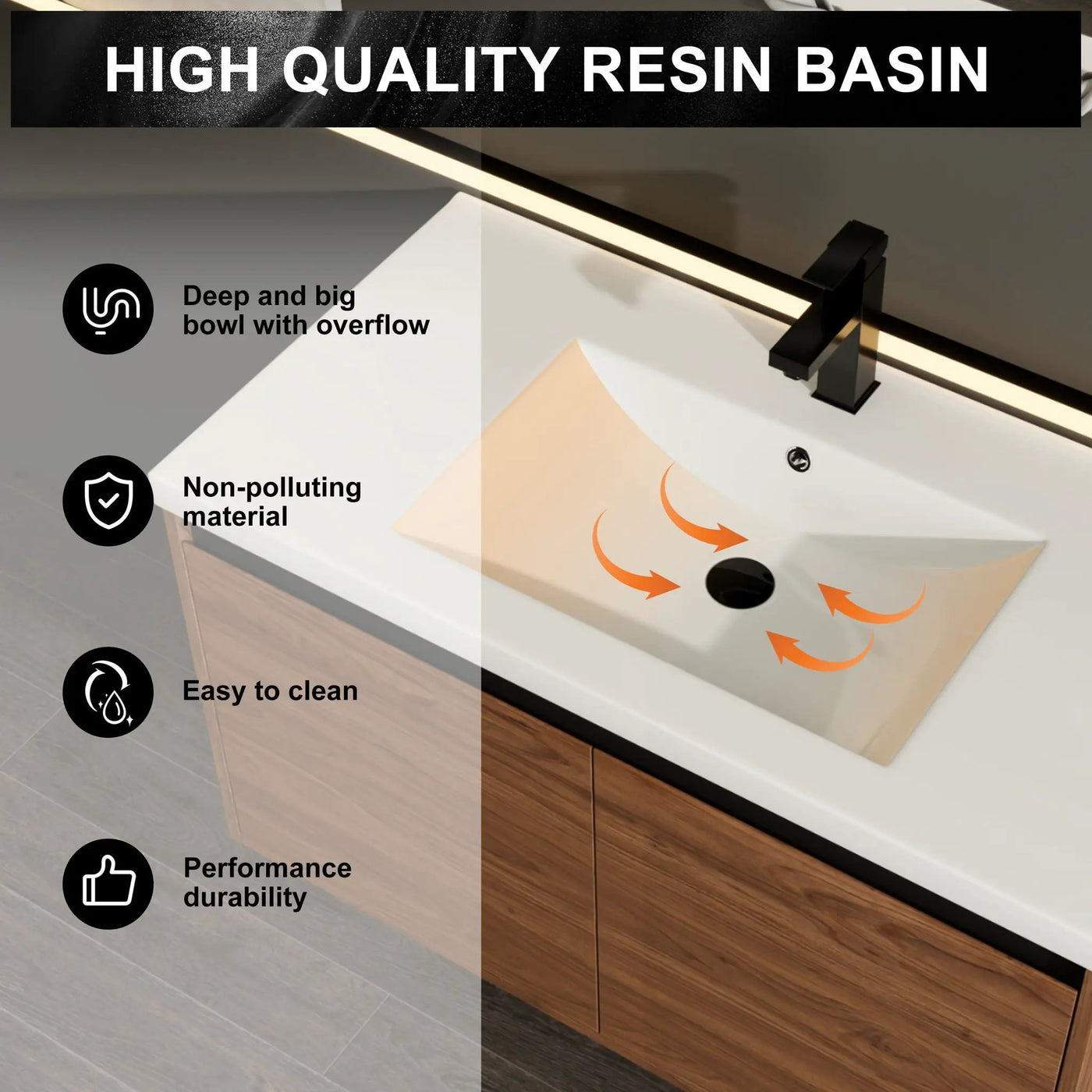 Bathroom Vanity Set With Resin Countertop Sink And 2 Doors, Engineered Wood by HouseOfZazla
