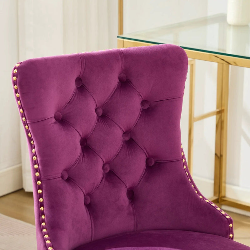 Office Chair Modern Velvet Upholstered Tufted Button (Purple) by HouseOfZazla