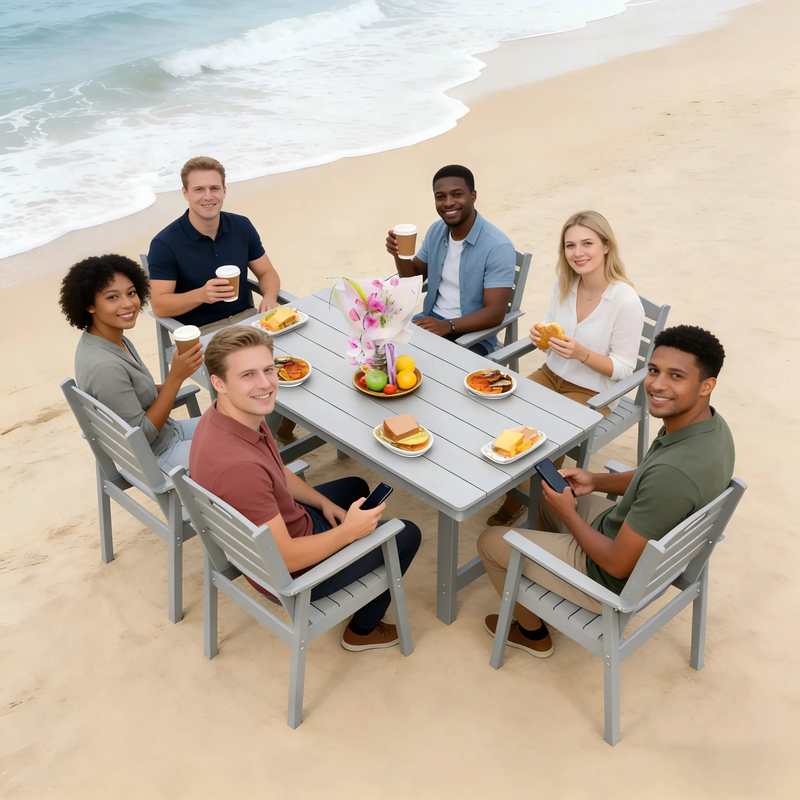 HDPE Outdoor Patio Dining Set - Table and Six Chairs by HouseOfZazla