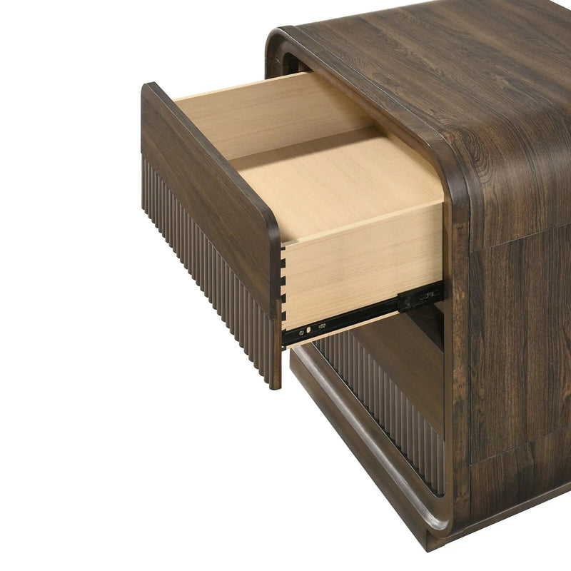 Flair Rounded Edges Nightstand, 2 Drawer Storage - Brown by Unique Piece Furniture