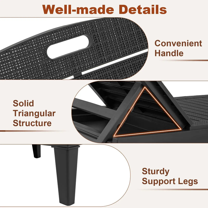 Outdoor PP Chaise Lounge Chairs Set of 2 with 4-Position Adjustable Backrests by DirectDeals