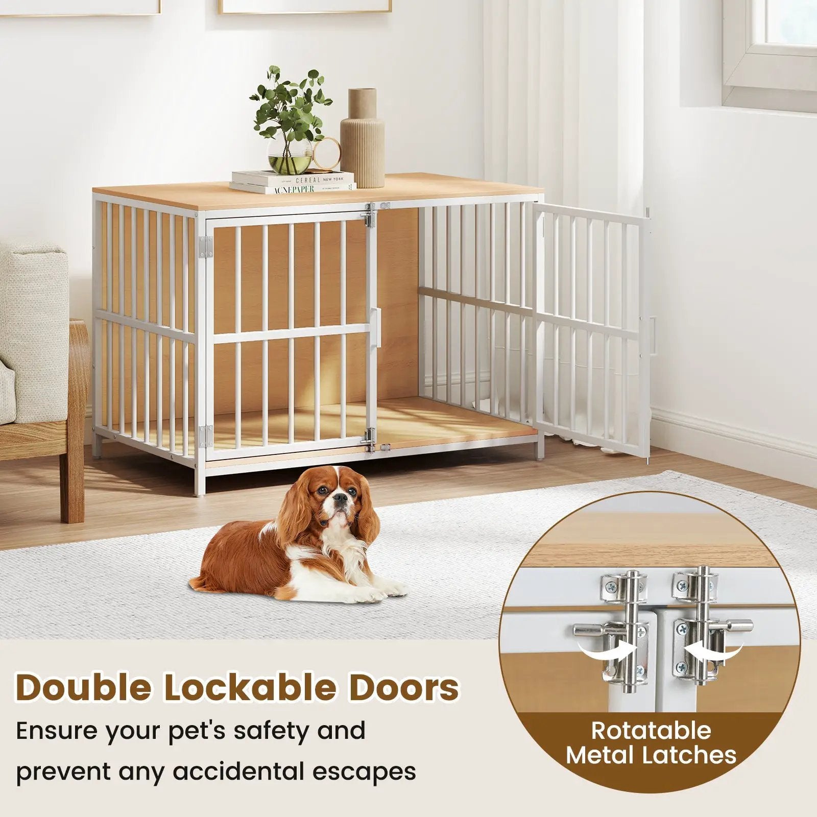 40 Inch Dog Crate Furniture Dog Kennel with Dual Lockable Double Doors by DirectDeals