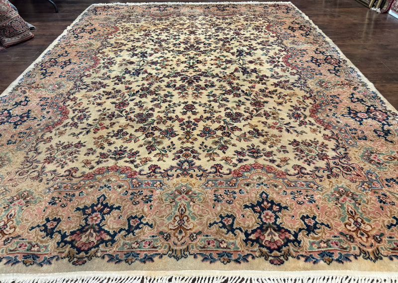 Antique Karastan Rug 8.8 x 12 Lanamar Floral Ivory Kirman Wool Discontinued by Jewel Rugs