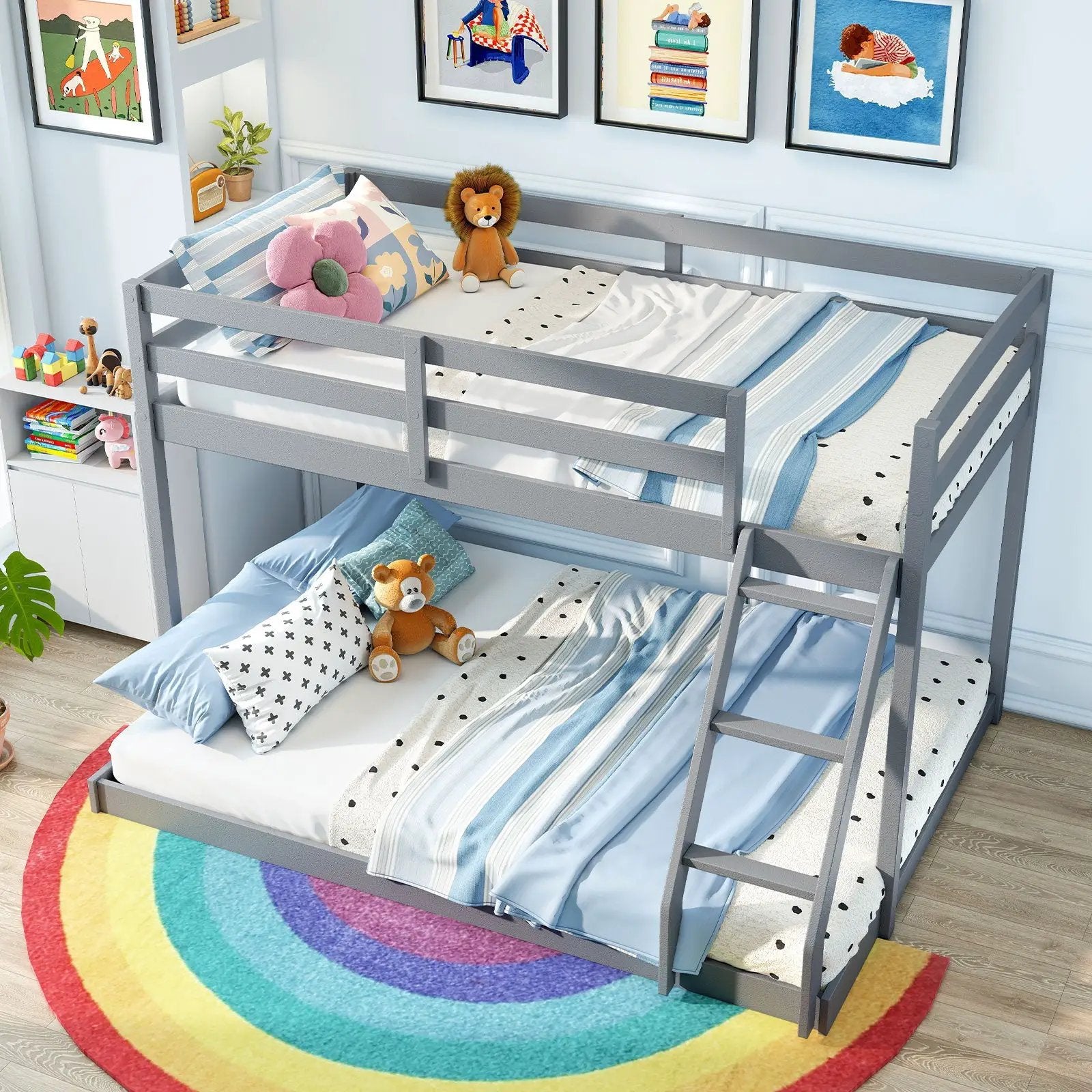 Twin Over Full Bunk Bed Low Floor Bunk Bed Frame by DirectDeals