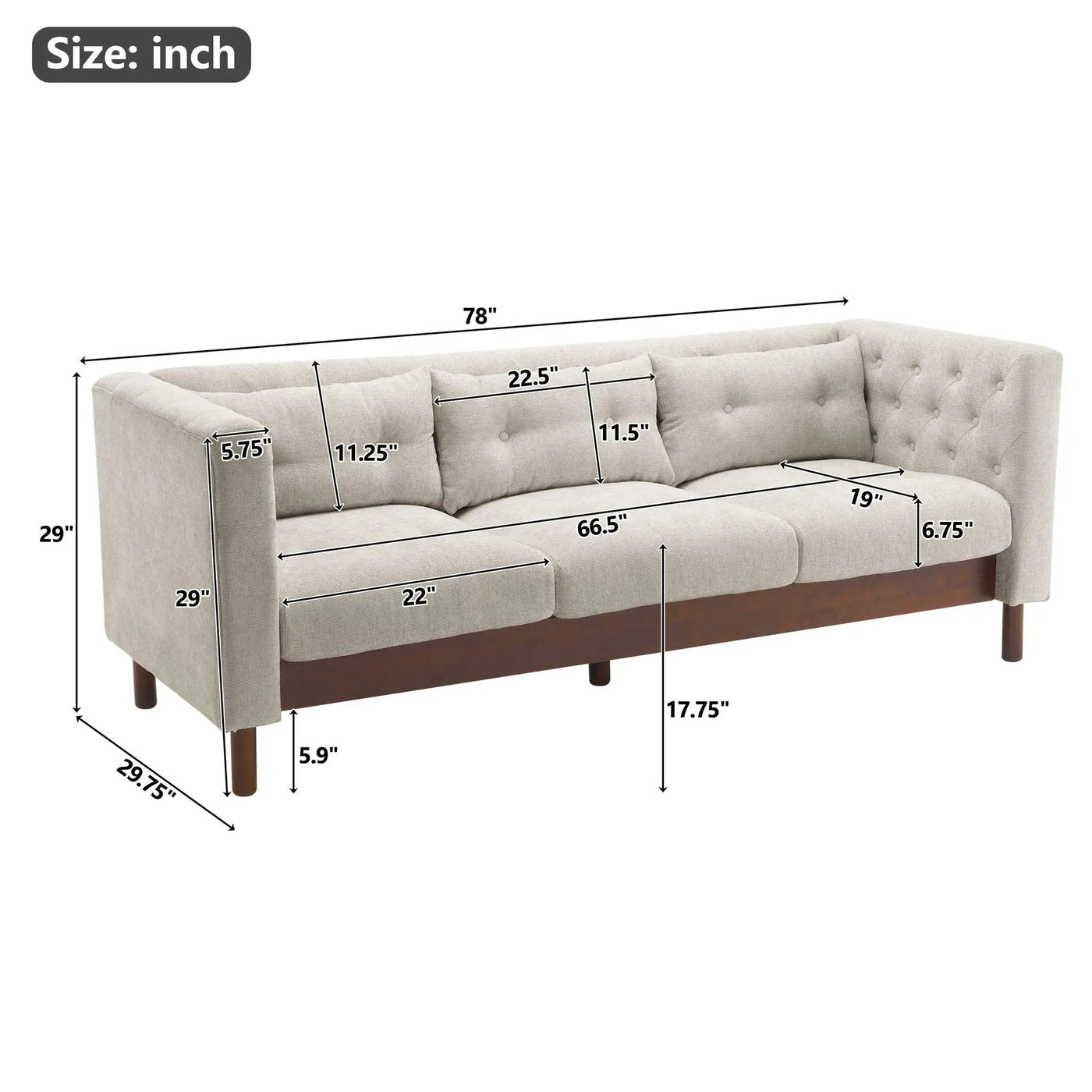 Upholstered Sofa Modern 3 Seater Sofa Couch With Tufted Design For Living Room by HouseOfZazla