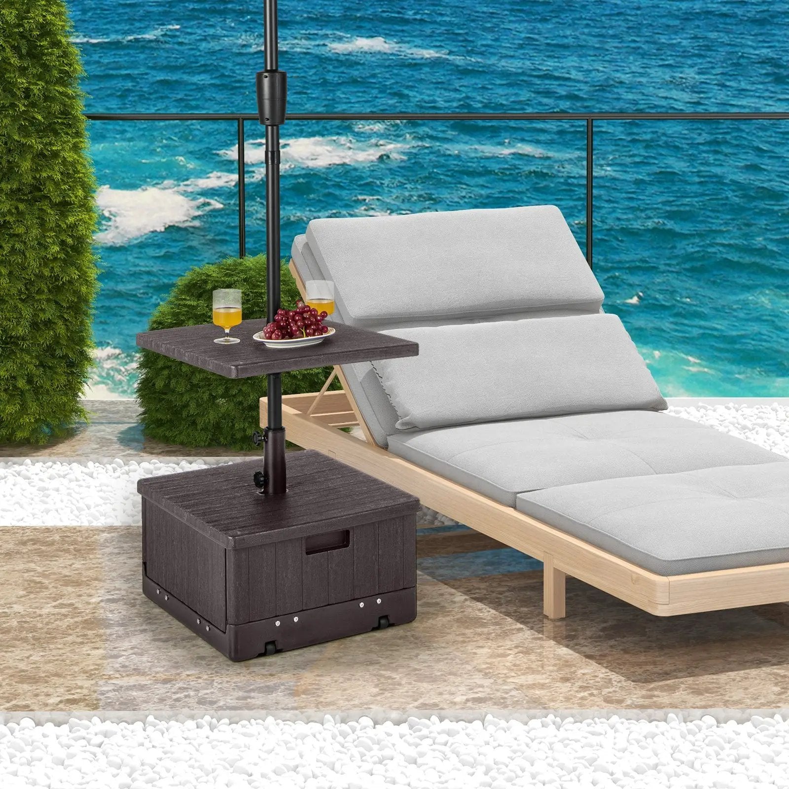 175 LBS Outdoor Fillable Umbrella Base with Table Tray-Brown by DirectDeals