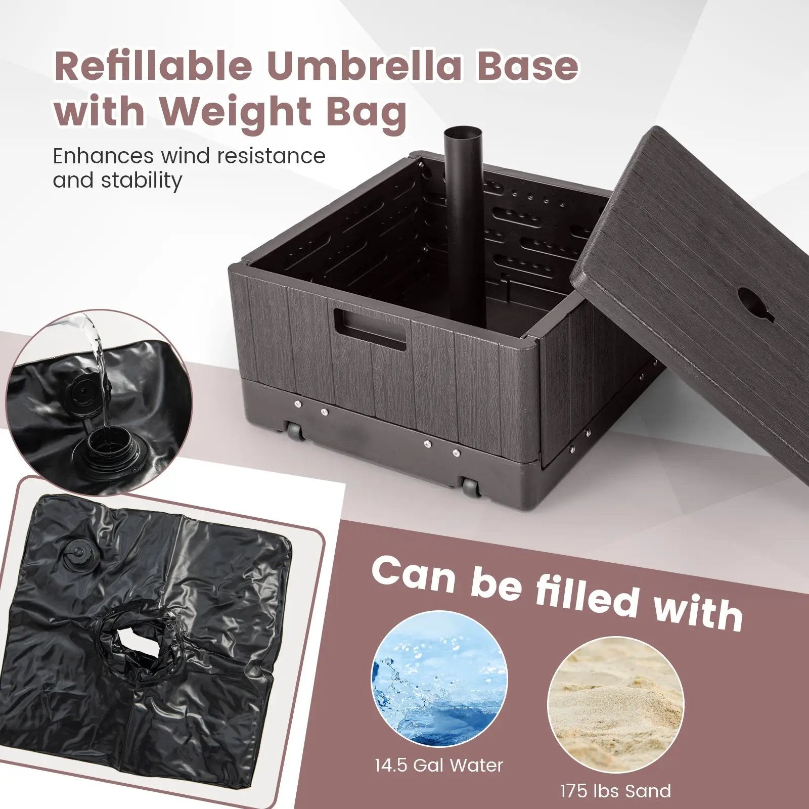 175 LBS Outdoor Fillable Umbrella Base with Table Tray-Brown by DirectDeals