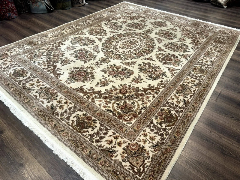 Sino Persian Rug 8x10, Floral, Elegant, Fine 225 KPSI, Beige, Wool & Silk by Jewel Rugs