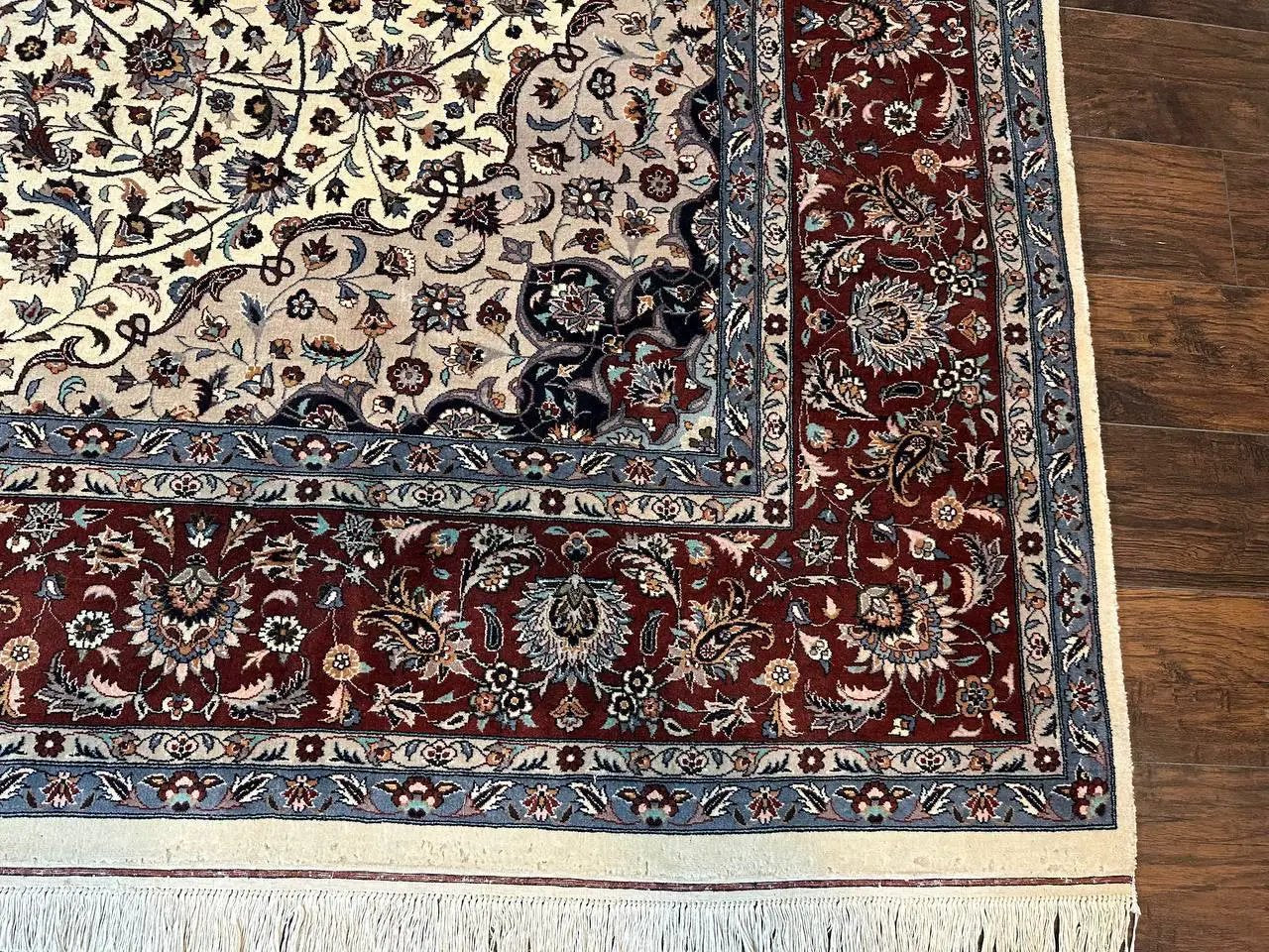 Sino Persian Rug 9x12, Vintage Wool Oriental Carpet, Floral Medallion, Wool Rug, Cream and Maroon by Jewel Rugs