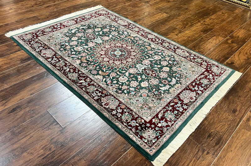 Pak Persian Rug 4x6, Wool Hand Knotted Vintage Carpet, Dark Green, Floral Medallion, Fine Oriental Rug by Jewel Rugs