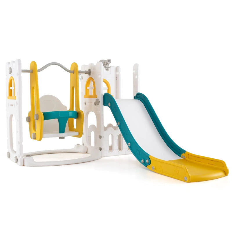 7-in-1 Toddler Swing and Slide Set L-shaped with Ladder and Basketball Hoop by DirectDeals