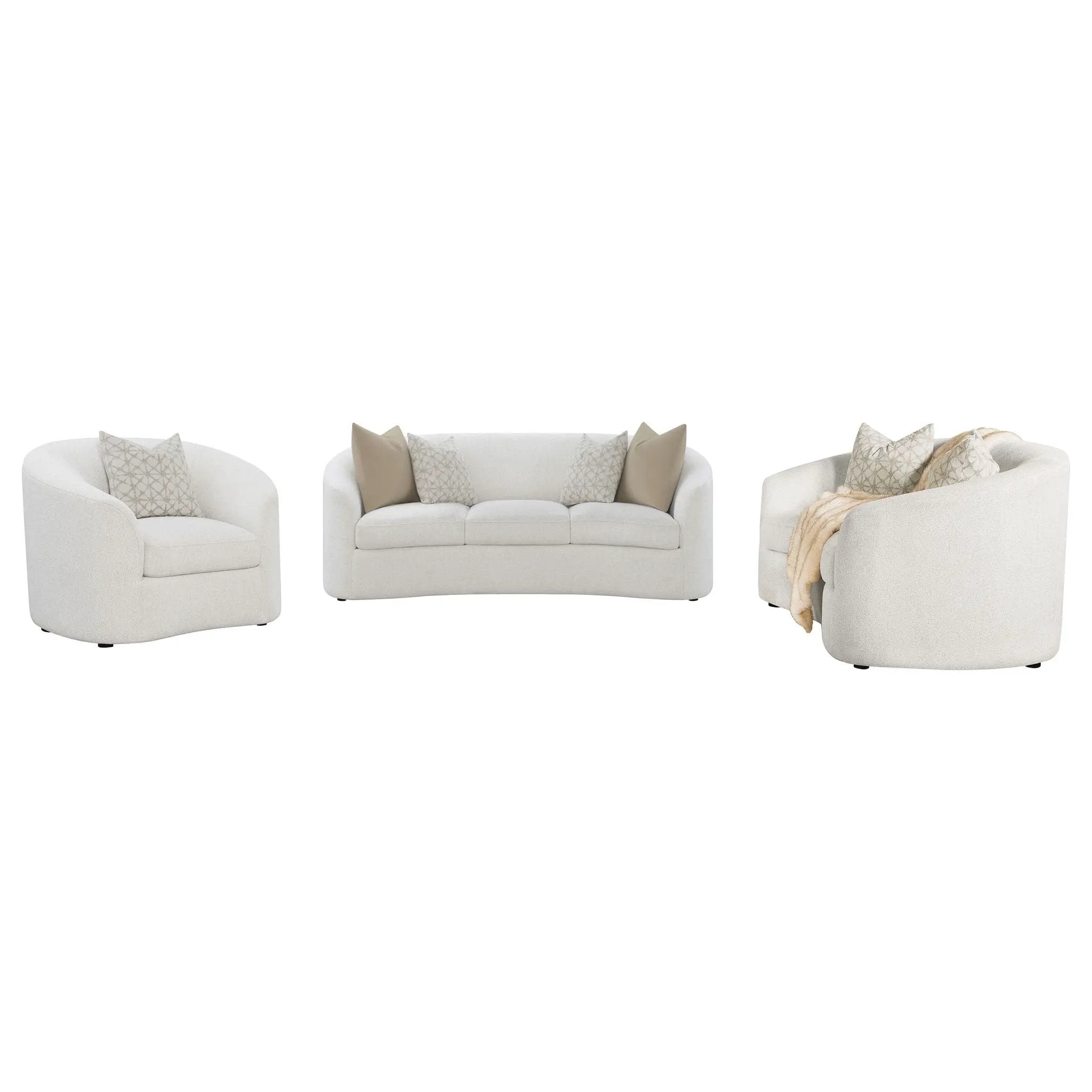 Rainn 3-piece Boucle Upholstered Sloped Arm Sofa Set Latte by Unique Piece Furniture
