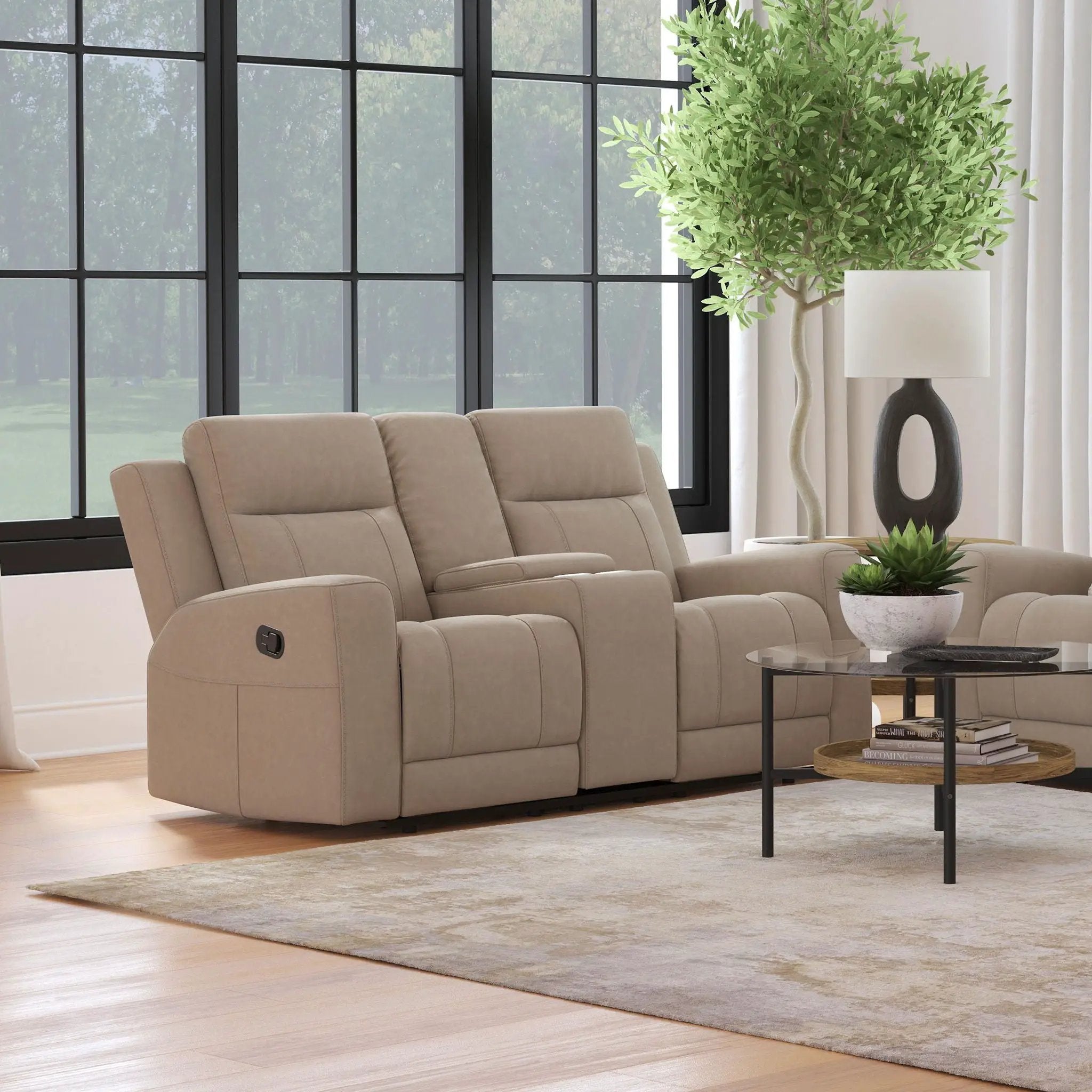 Brentwood Upholstered Motion Reclining Loveseat Taupe by Unique Piece Furniture