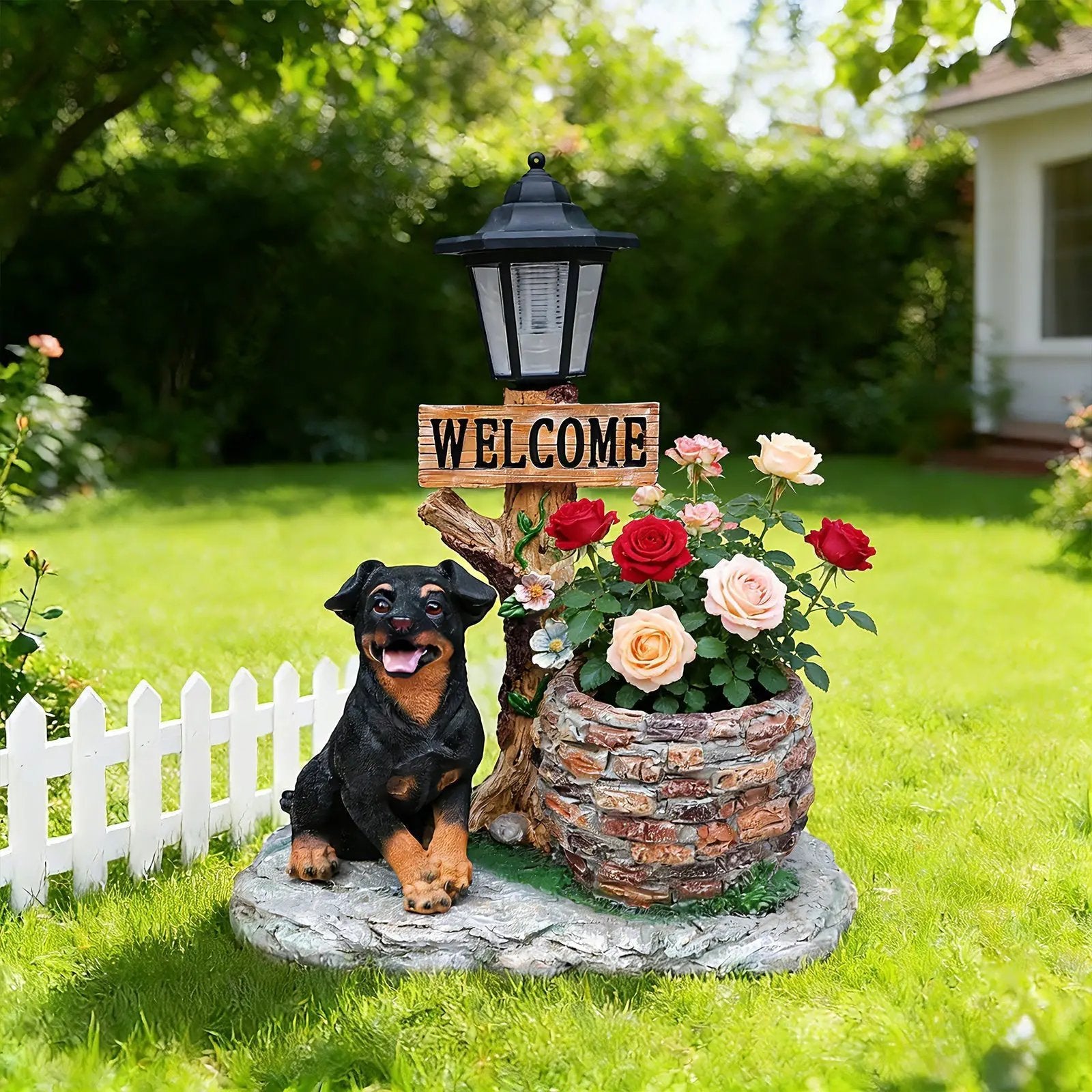 Puppy Dog Solar Planter Outdoor Statue by HouseOfZazla