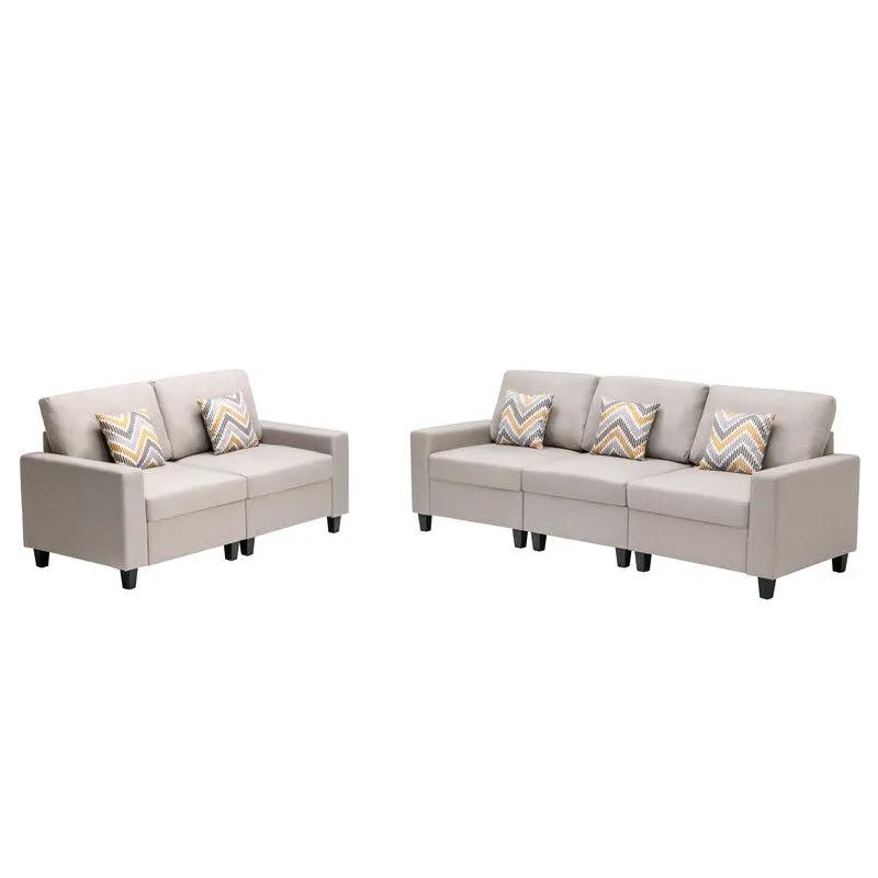 Nolan - Fabric Sofa And Loveseat Living Room With Pillows And Interchangeable Legs by HouseOfZazla