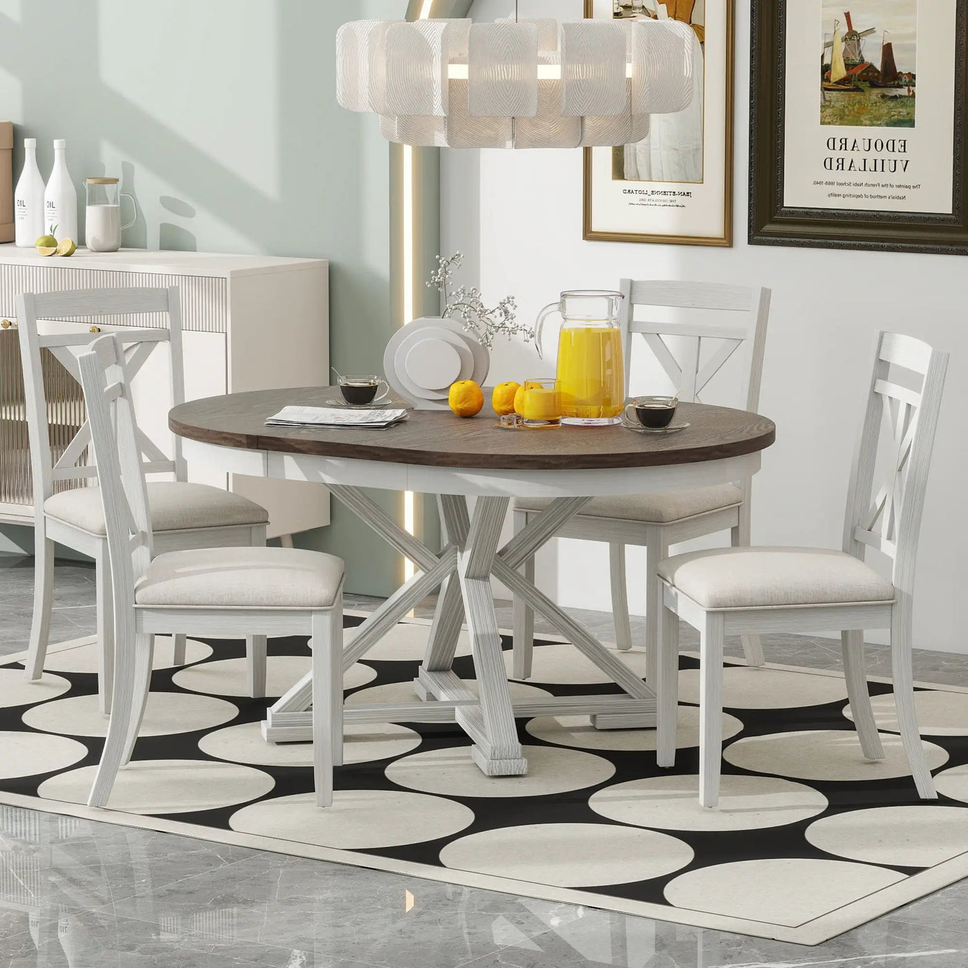 Dining Set With Extendable Round Table And 4 Upholstered Chairs by HouseOfZazla
