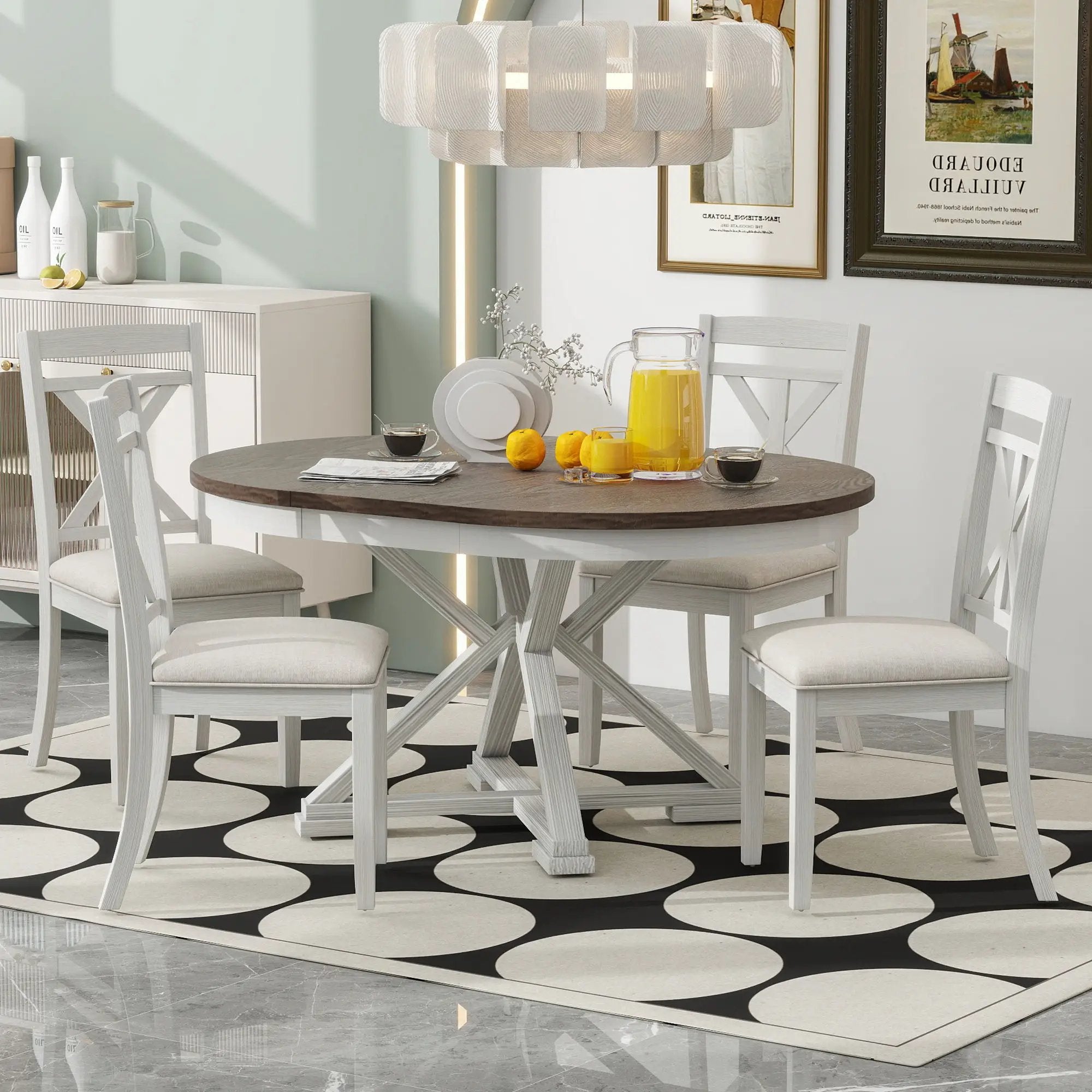 Dining Set With Extendable Round Table And 4 Upholstered Chairs by HouseOfZazla