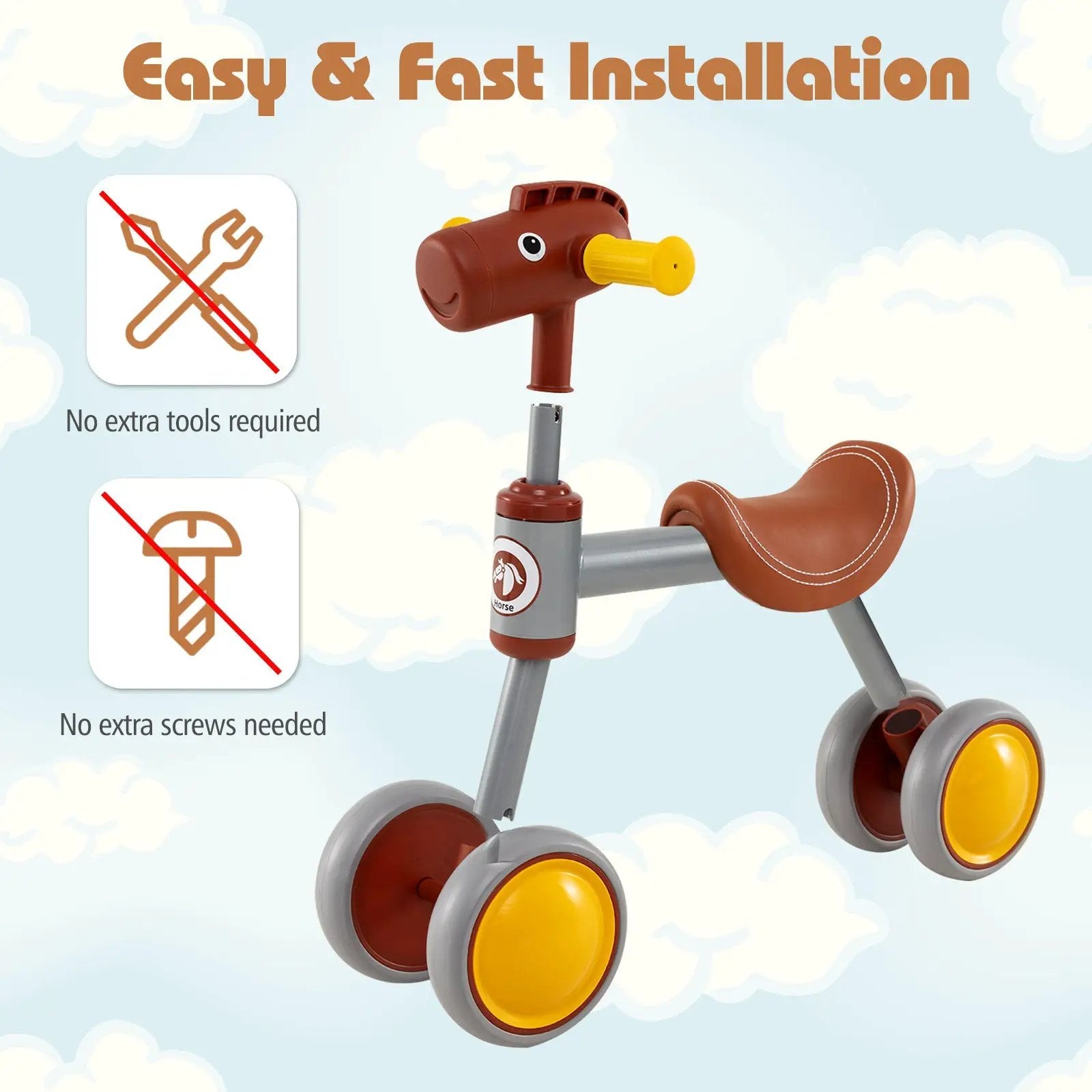 Baby Balance Bike No Pedal 4-Wheel Bicycle-Brown by DirectDeals