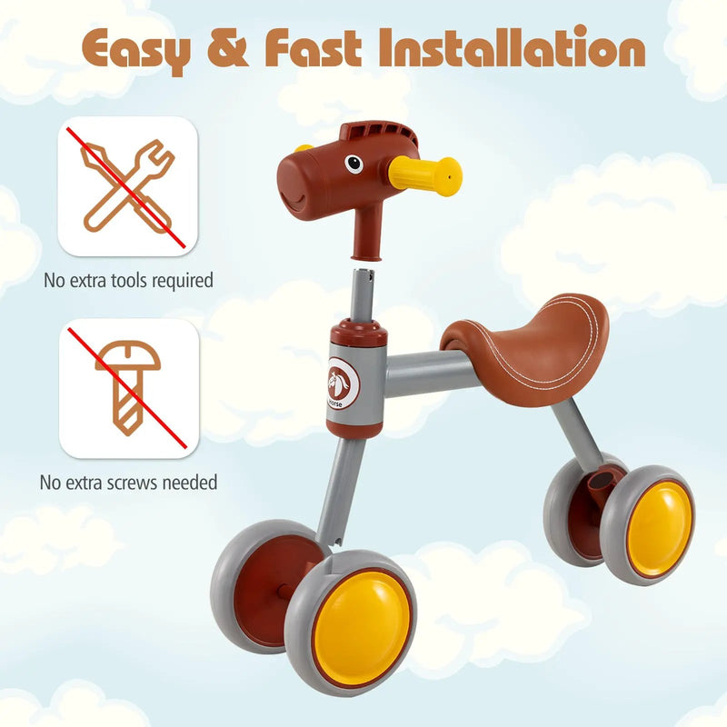 Baby Balance Bike No Pedal 4-Wheel Bicycle-Brown by DirectDeals