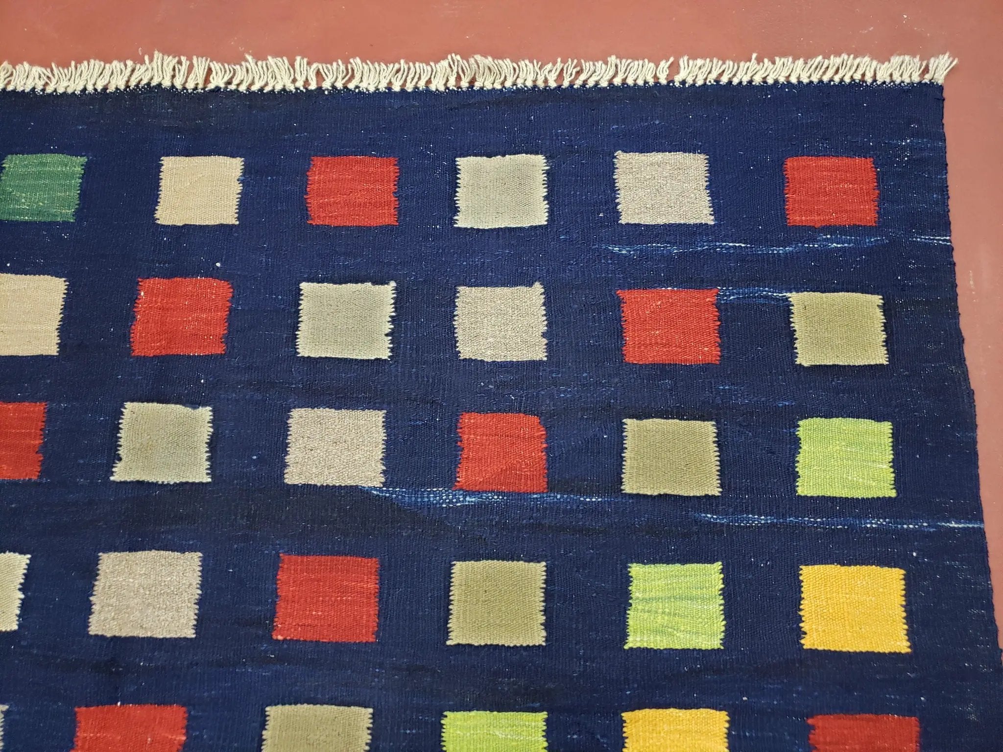 Turkish Kilim Rug 5x7 - 6x8, Checkerboard Kilim Carpet, Area Rug, New Playroom Rug, Colorful Multicolor Rug for Nursery Room, Dark Blue Red by Jewel Rugs
