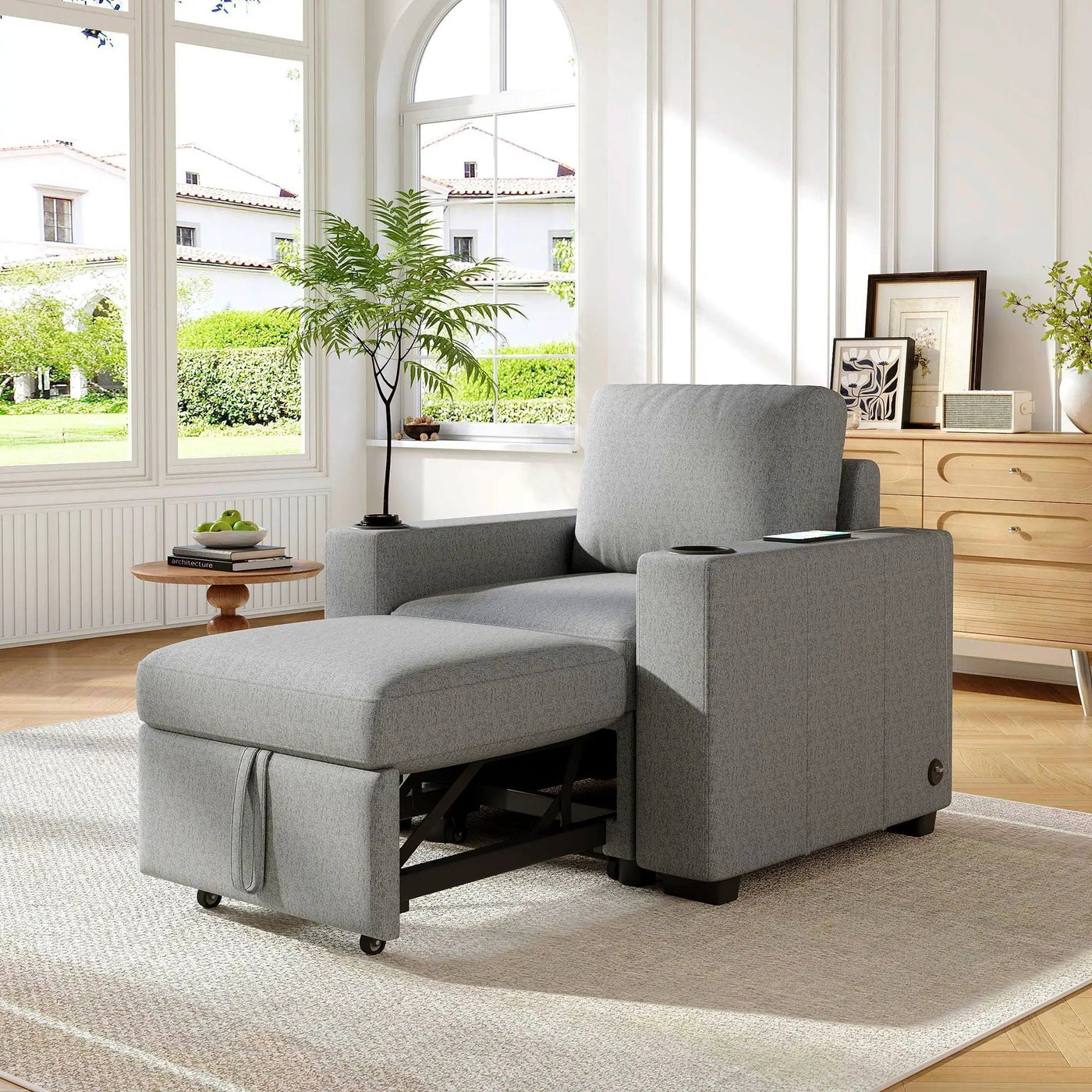 Single Pull Out Sofa Bed With USB Ports And Cup Holders by HouseOfZazla