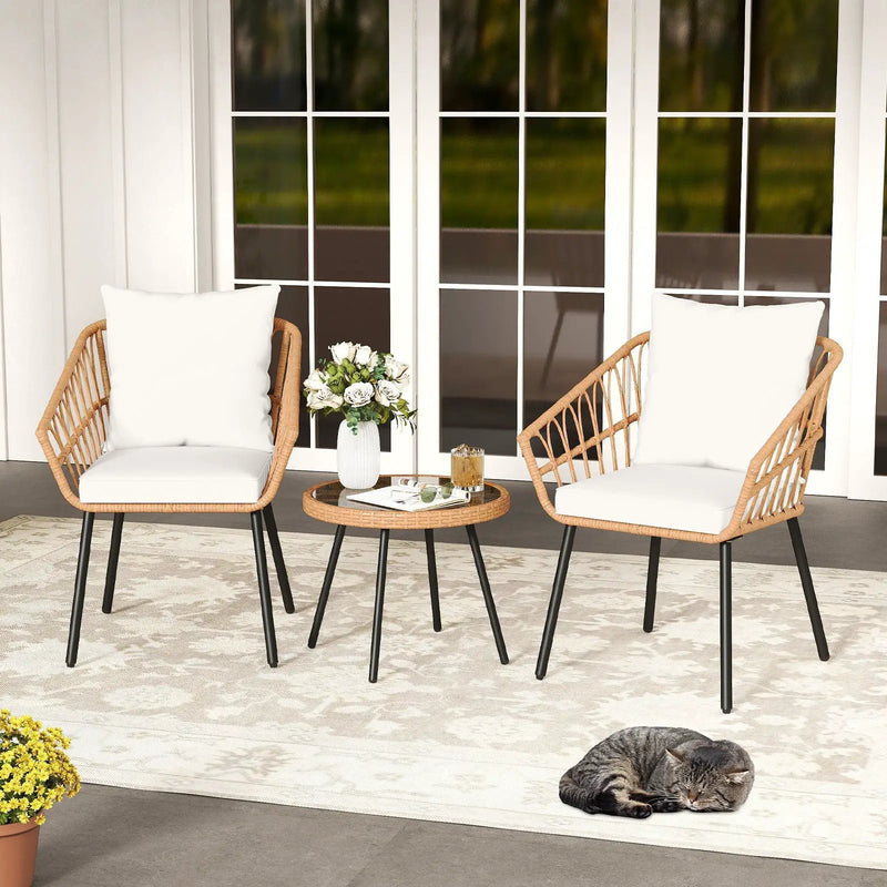 3 Piece Patio Bistro Set with Heavy Duty Metal Frame-Beige by DirectDeals