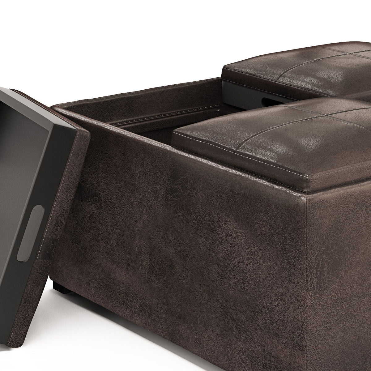 Upholstered Square Coffee Table Storage Ottoman with Flip Serving Trays - Black or Dark Brown, photo 5 of 16