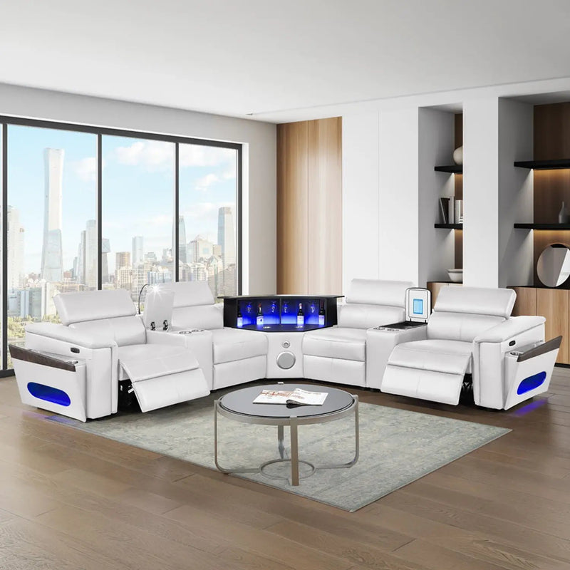 Nova - Sectional With Bluetooth Speaker, LED And Lifting Wine Cabinet by HouseOfZazla