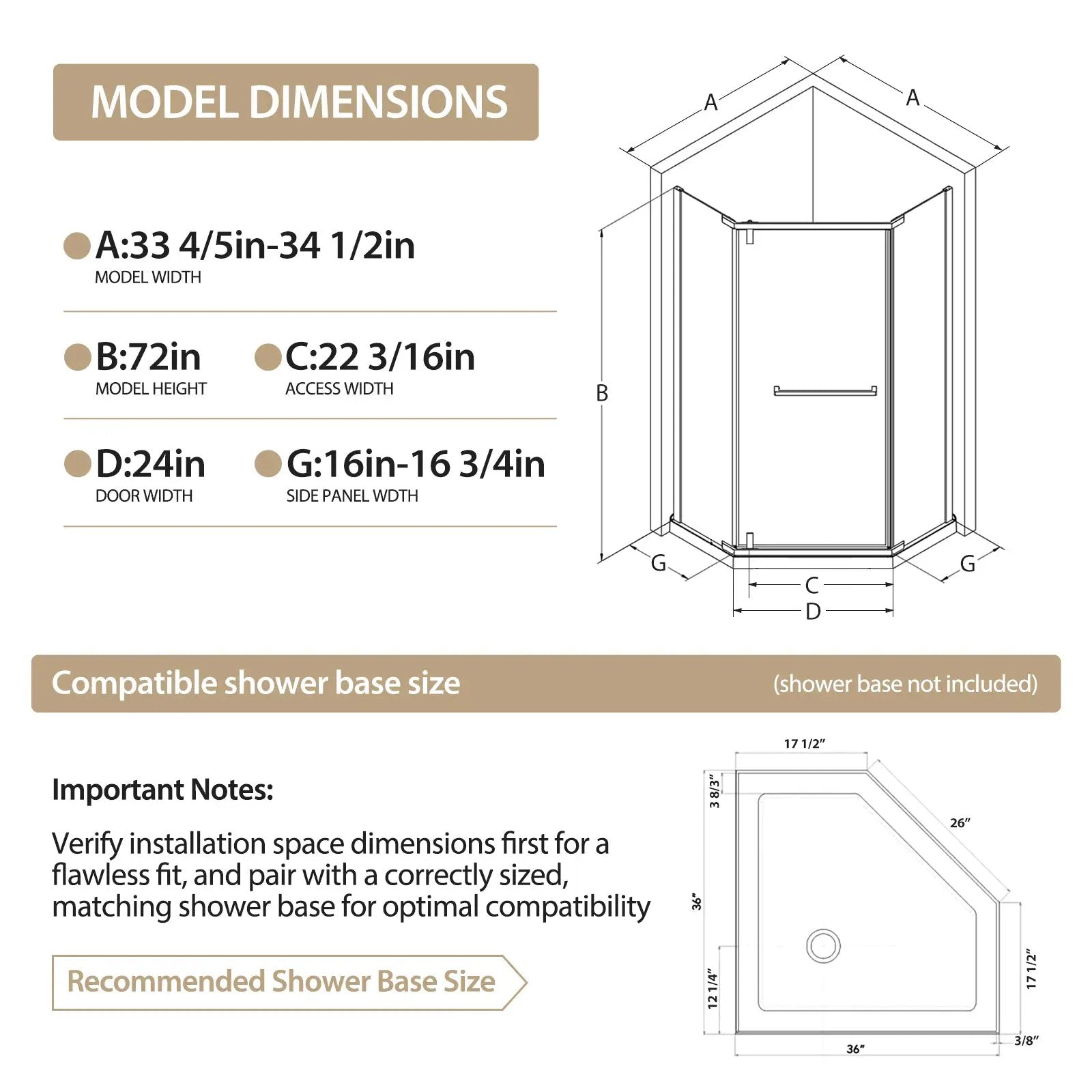 36"D x 36"W x 72"H Neo-Angle Shower Door by HouseOfZazla