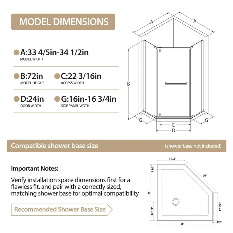 36"D x 36"W x 72"H Neo-Angle Shower Door by HouseOfZazla