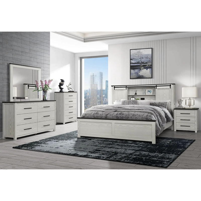 Avery - King Bedroom Set With Bookcase Headboard, Low Profile Bed, Spacious Drawers - Beige by Unique Piece Furniture