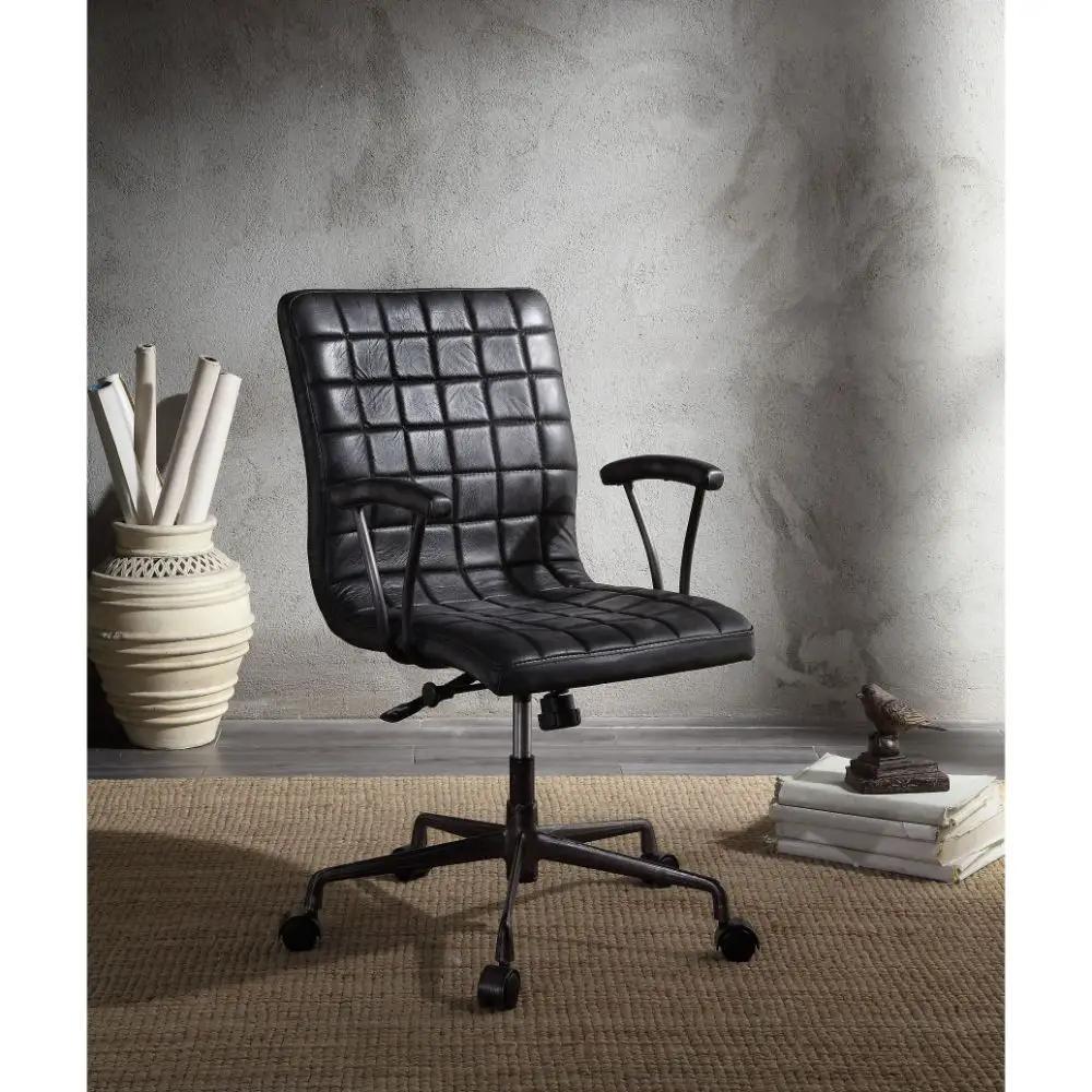 Barack - Office Chair - Vintage Black Top Grain Leather & Aluminum by Unique Piece Furniture