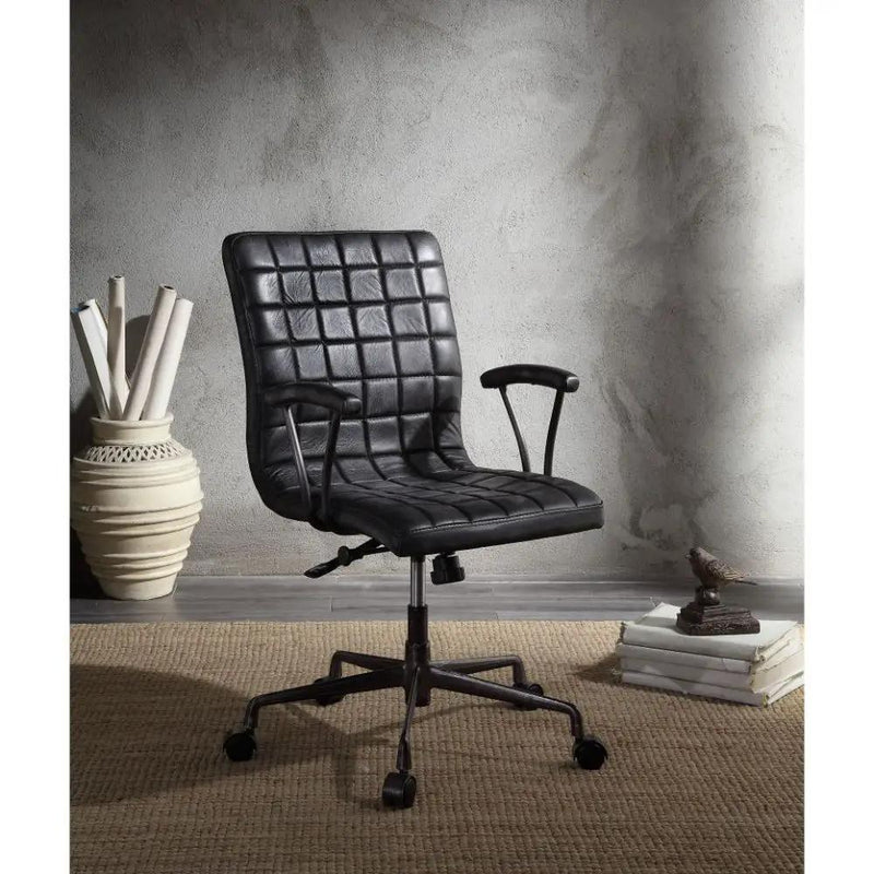 Barack - Office Chair - Vintage Black Top Grain Leather & Aluminum by Unique Piece Furniture