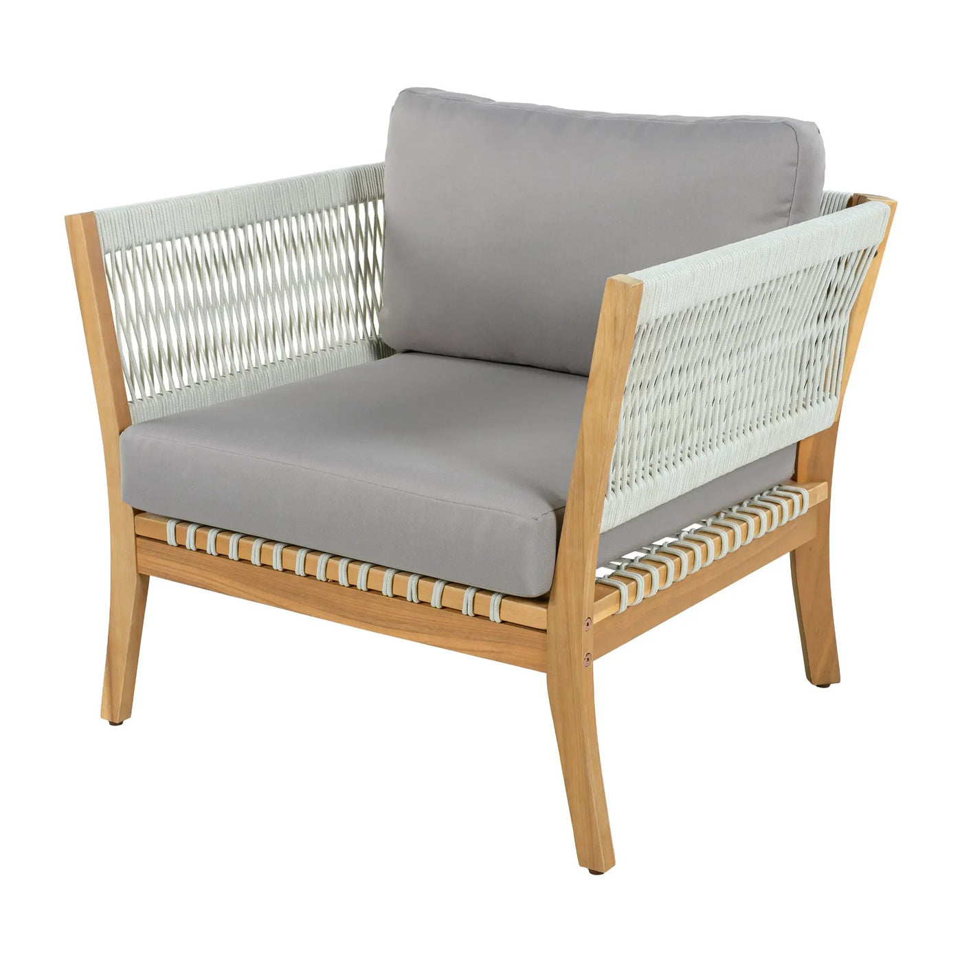 30.3" Outdoor Acacia Wood Patio Chair with Woven Rope Accents by HouseOfZazla