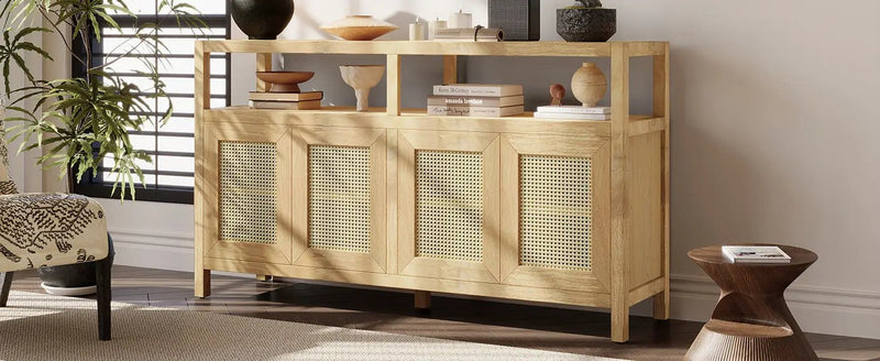 Bohemian Style Rattan Buffet Storage Cabinet with Solid Wood Frame by HouseOfZazla