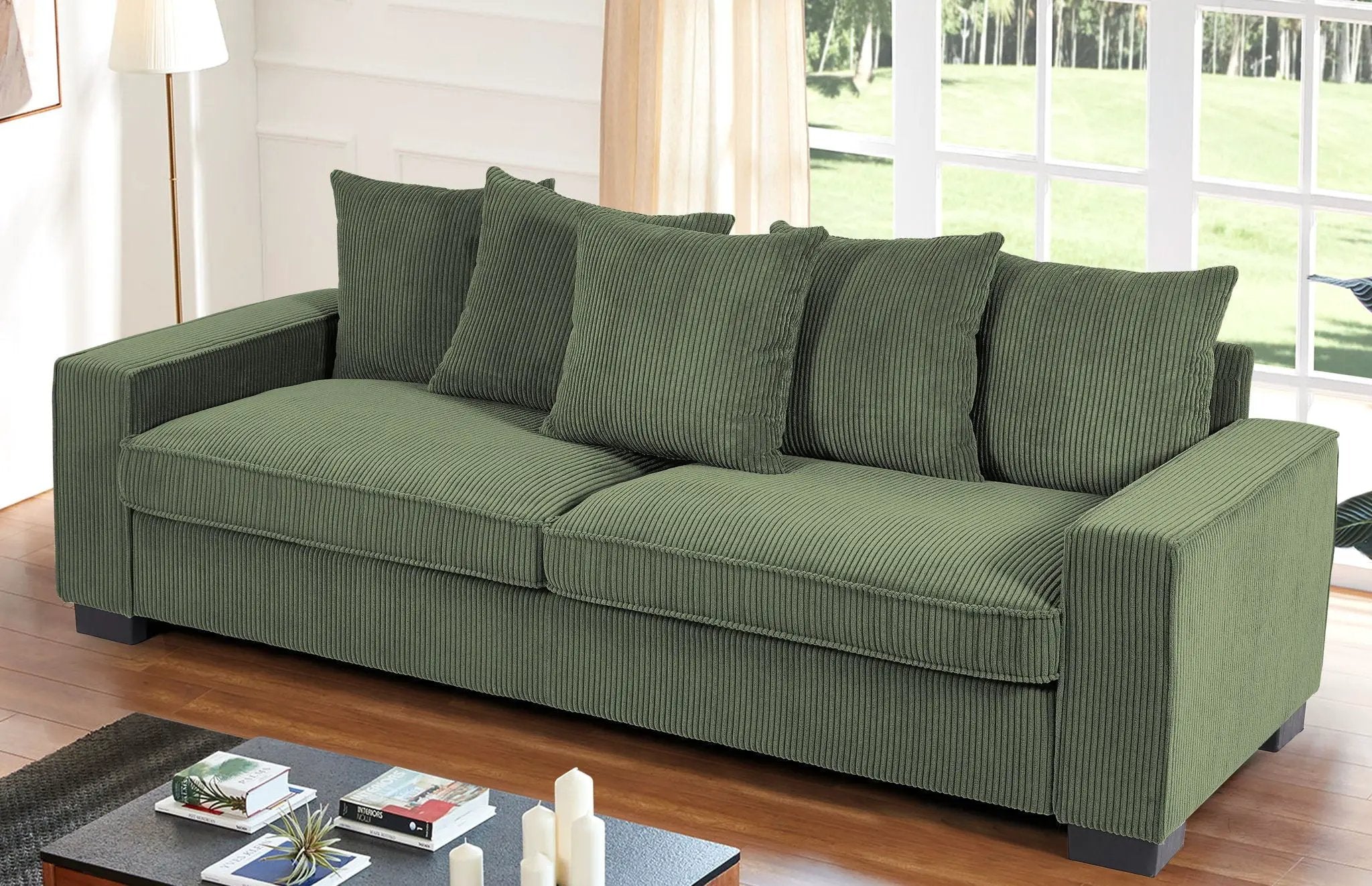 Luxe Sofa With 5 Matching Toss Pillows, Sleek Design, Spacious And Comfortable 3 Seater Couch by HouseOfZazla