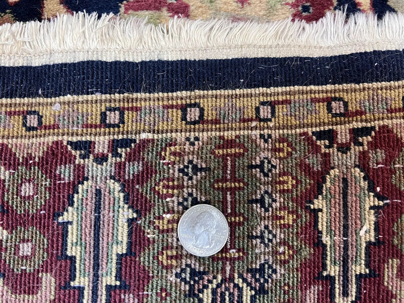 Indo Persian Runner 2.8 x 18, Long Skinny Hallway Wool Runner Rug, Hand Knotted Vintage Floral Allover Traditional Runner Dark Blue Burgundy by Jewel Rugs