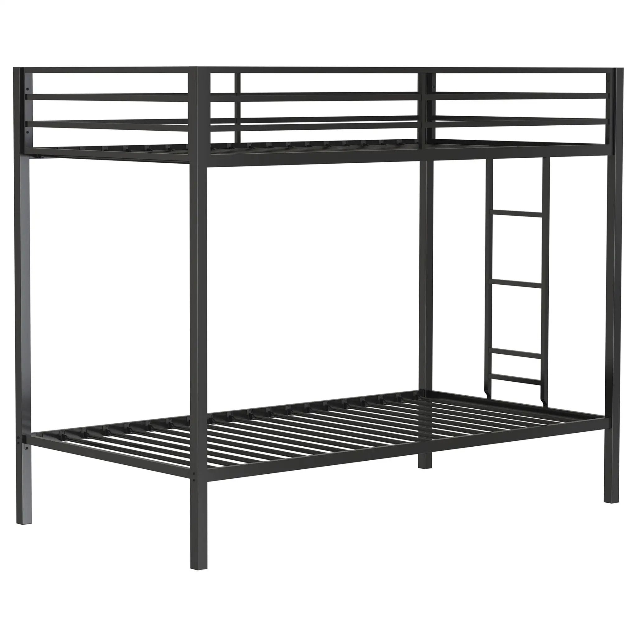 Alevera Metal Twin Over Twin Bunk Bed with Ladder Black by Unique Piece Furniture